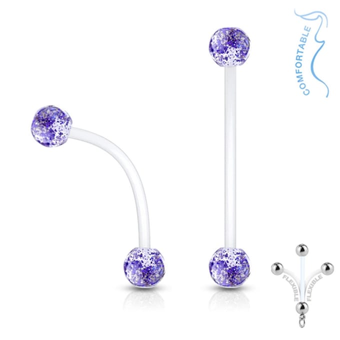 Piercing flexibel glitter balletje 1.6x25 - blauw - LMPiercings