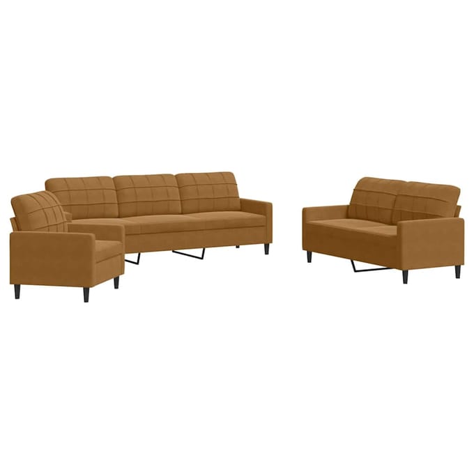 vidaXL - 3-delige - Loungeset - met - kussens - fluweel - bruin