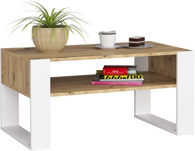 Salontafel Koffietafel DOMI / Artisan Eik - Wit / 92x45x53 cm