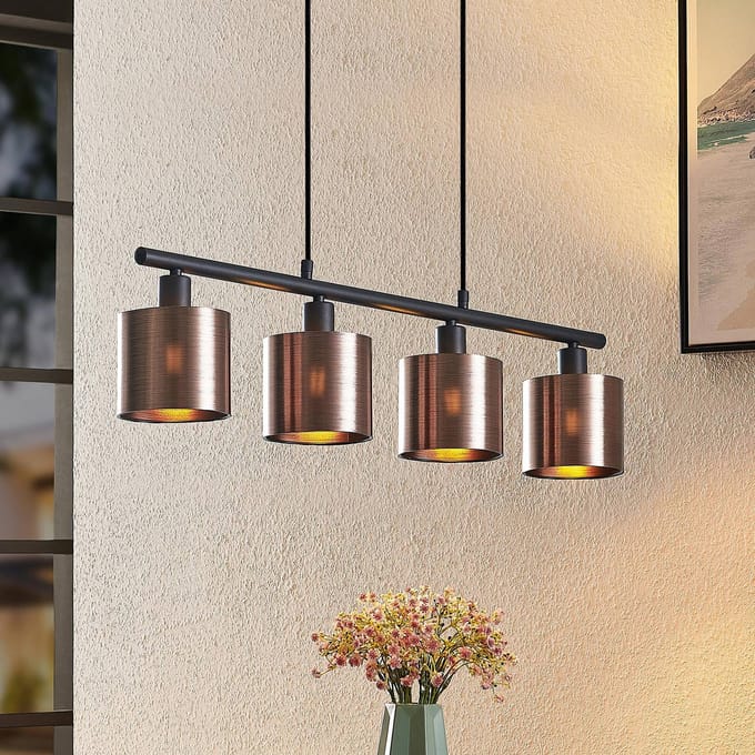 Lindby - hanglamp - 4lichts - PVC, ijzer - H: 11 cm - E14 - donker brons, mat zwart