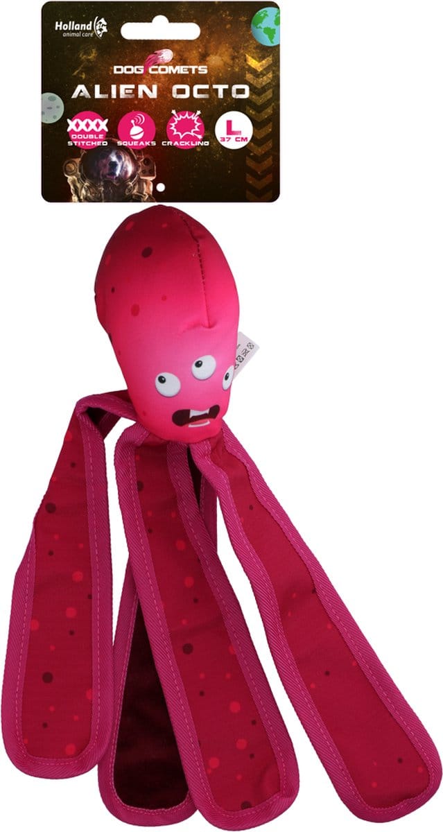 Dog Comets Alien Octo - 37 cm - Hondenspeelgoed - Drijvend - Stevig Canvas - Voorzien van Pieper - Knisperende Tentakels - L - Roze
