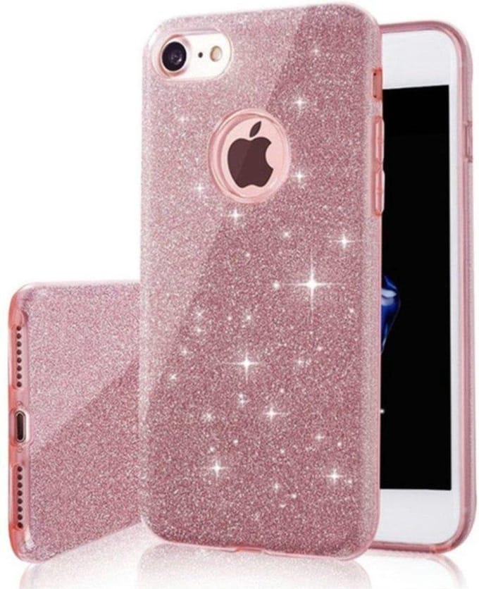 Geschikt voor Apple iPhone 7 - iPhone 8 Backcover - Roze - Glitter Bling Bling - TPU case