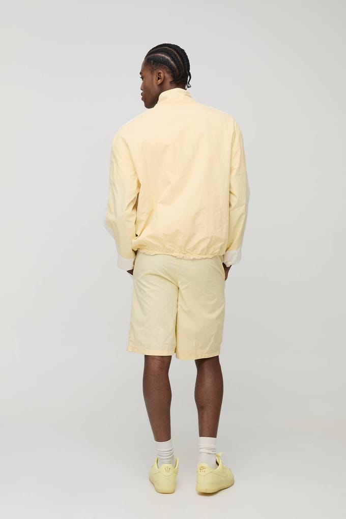 Elasticated Waist Relaxed Fit Colour Block Nylon Short | Yellow | Size Large