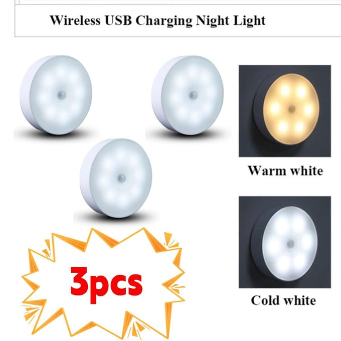 2/3/4/5 stuks Bewegingssensor LED Nachtlampje USB Oplaadbaar Nachtlampje voor Keukenkast Kledingkastlamp Trappenhuis Draadloos Kastlampje one light two color-3PCS
