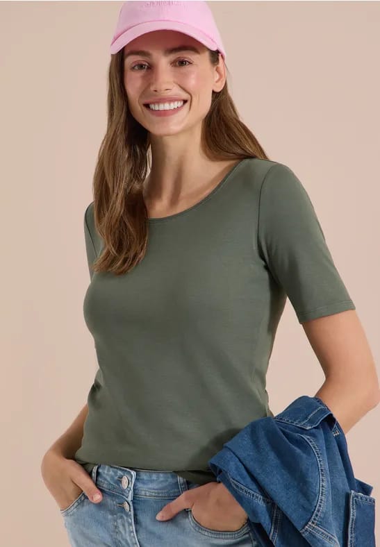 Basic Shirt met ronde hals in effen kleur