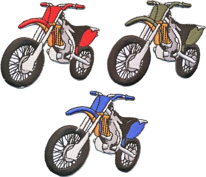 Crossmotor applicaties - 3 stuks - Strijk Embleem Patch - set van 3 - Rood Groen Blauw