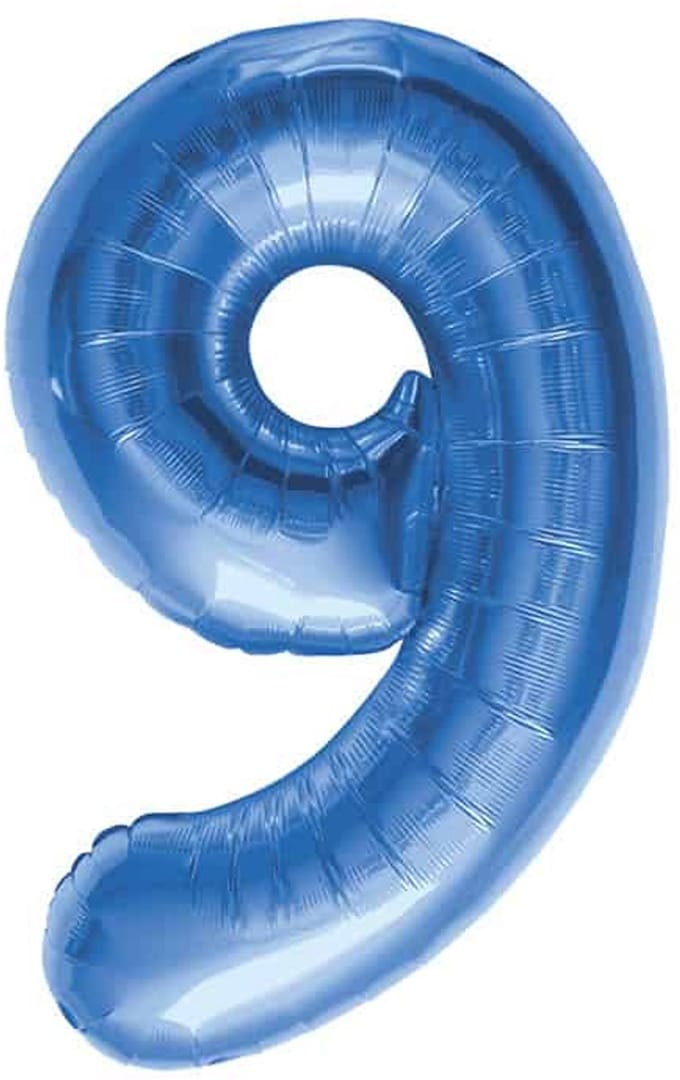 Folieballon Cijfer 9 Blauw - 86 cm