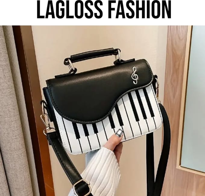 LaGloss® Schoudertas Piano Zwart Wit - Creatief PU Design - Compact en Stijlvol - 20 x 8 x 14 cm