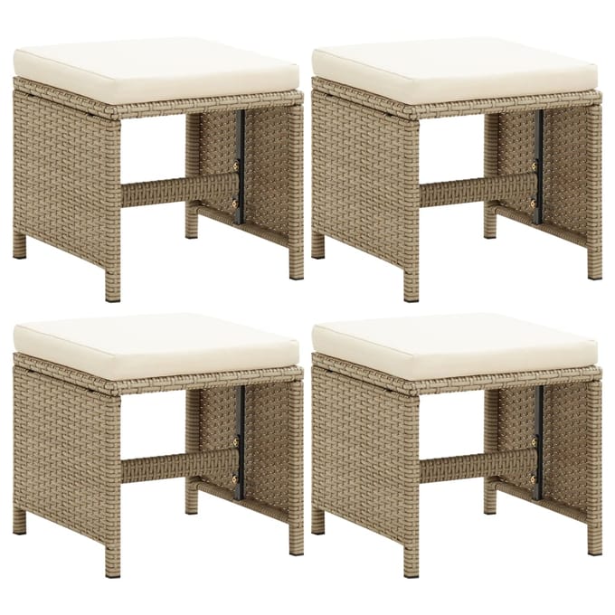 vidaXL - Tuinkrukken - 4 - st - met - kussens - poly - rattan - beige