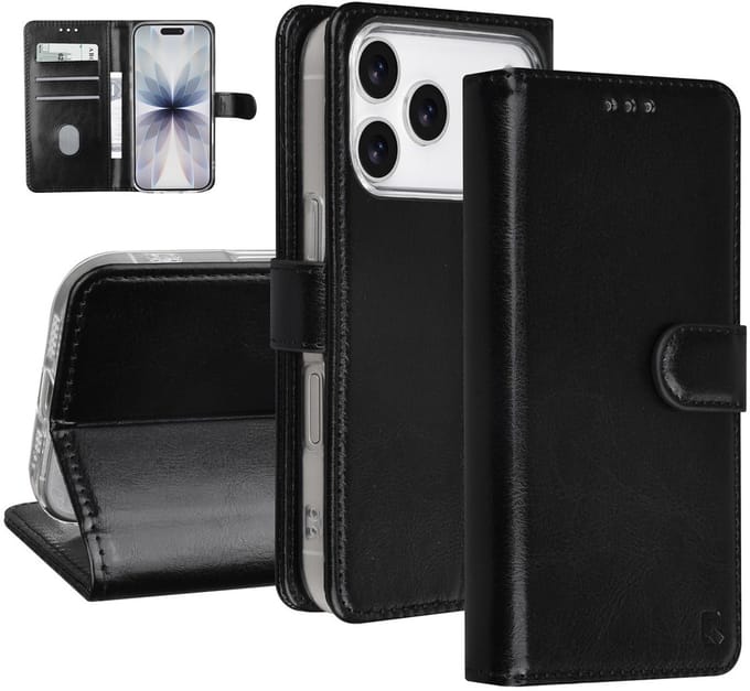 TUNIQ Book type case - iPhone 17 Pro - Zwart - 3 kaarthouders - Magnetische sluiting