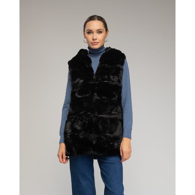 Leren vest met capuchon
