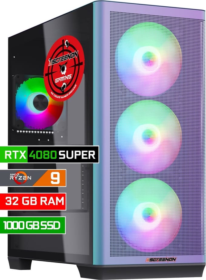 ScreenON - Game Computer / Gaming PC - Ryzen 9 - 1TB M.2 SSD - 32GB RAM - RTX 4080 Super - Windows 11