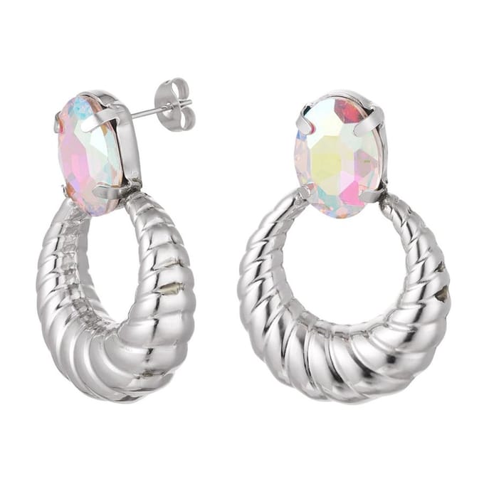 Yehwang Oorbellen Twist met Steen zilver