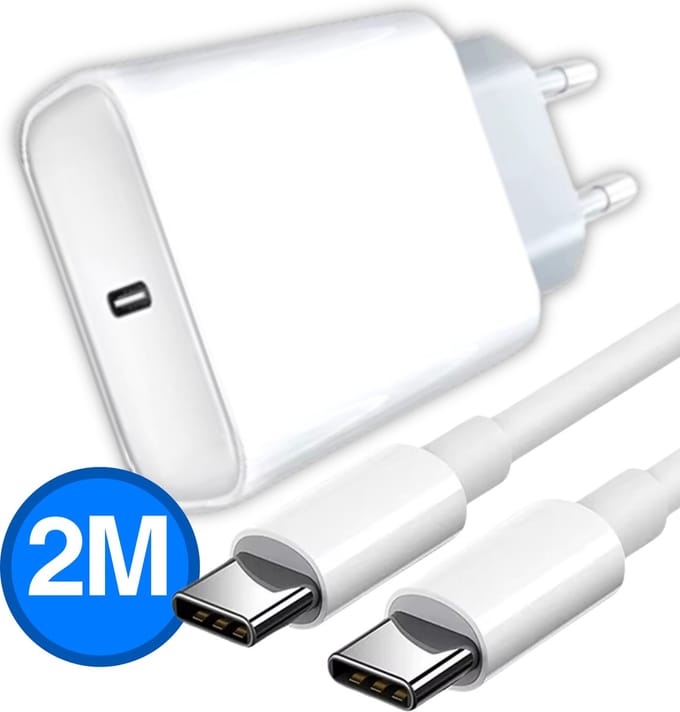 Snellader USB-C 2 Meter – Inclusief USB-C Kabel – Veilig & Betrouwbaar Opladen