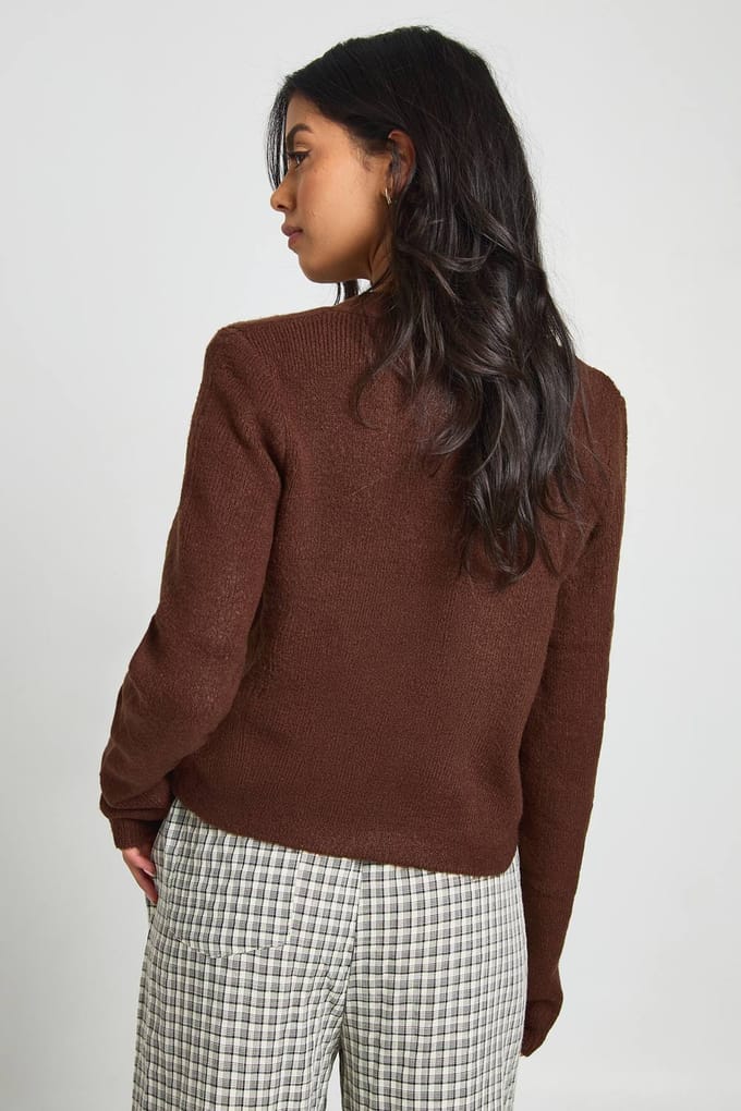 boohoo Dames Asymmetrische gebreide cardigan | Chocoladebruin | Maat: Large