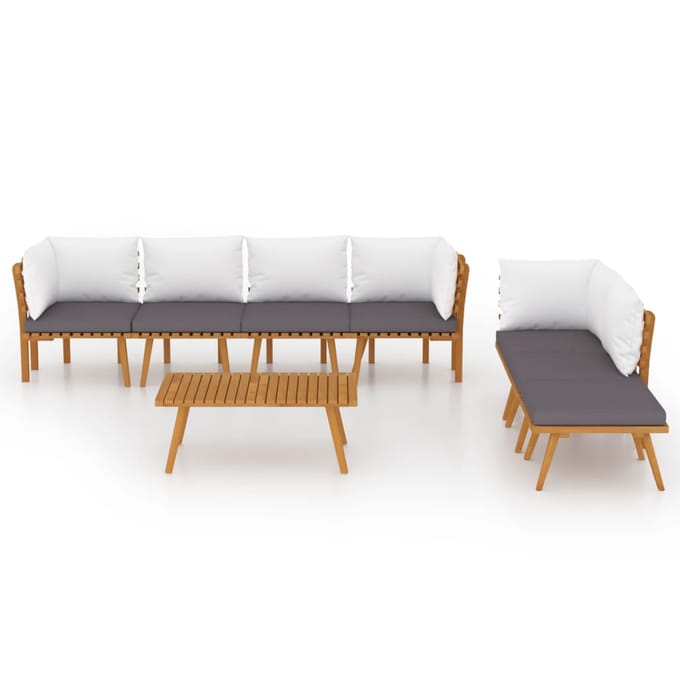 vidaXL - 8-delige - Loungeset - met - kussens - massief - acaciahout