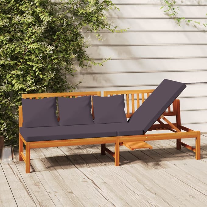 vidaXL - Dagbed - met - grijs - kussen - 200x60x75 - cm - massief - acaciahout