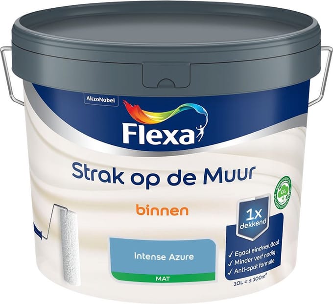 Flexa - Strak Op De Muur Binnen Mat - Intense Azure - Mengverf - 10 L