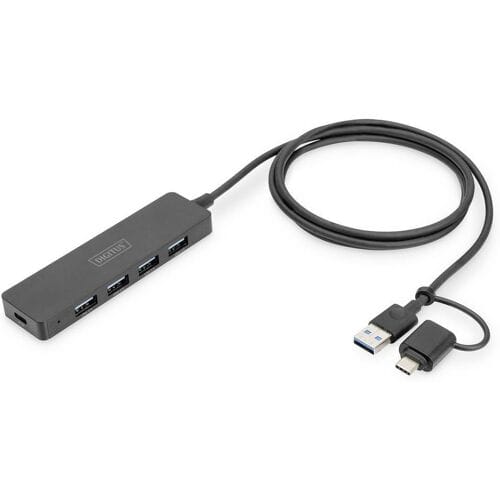 Digitus DA-70236 DA-70236 USB-hub 4 poorten USB-A USB 3.0 5 GBit/s Met USB-C stekker Zwart