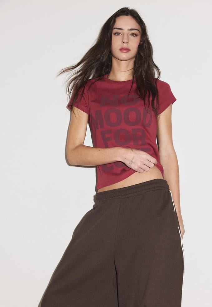 Stradivarius T-shirt met korte mouw en print  Donkerrood S