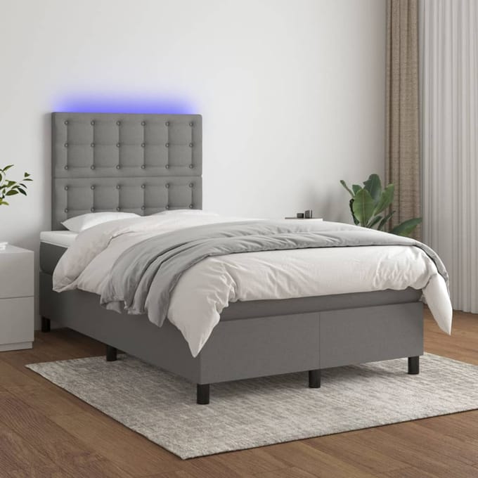 vidaXL - Boxspring - met - matras - en - LED - stof - donkergrijs - 120x200 - cm