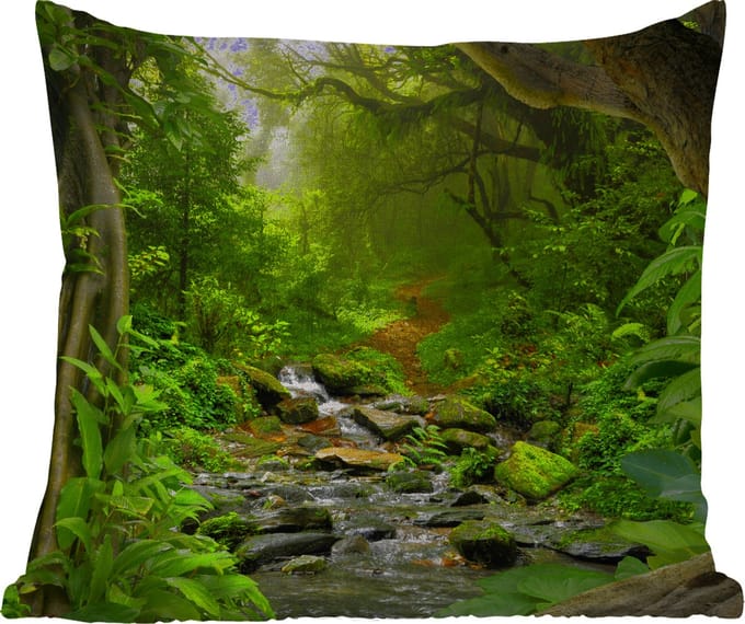 Tuinkussen - Natuur - Water - Jungle - Bos - Tropisch - 40x40 cm - Weerbestendig