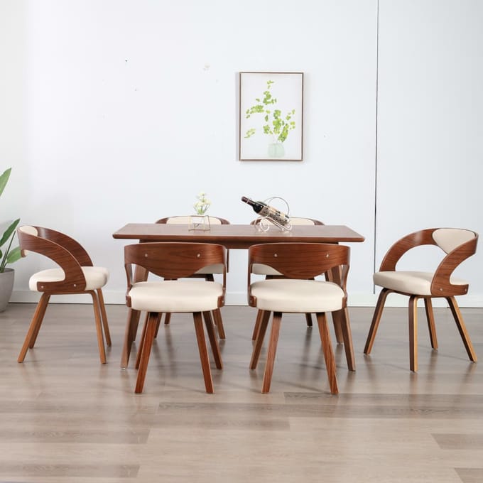 vidaXL - Eetkamerstoelen - 6 - st - gebogen - hout - en - kunstleer - crème