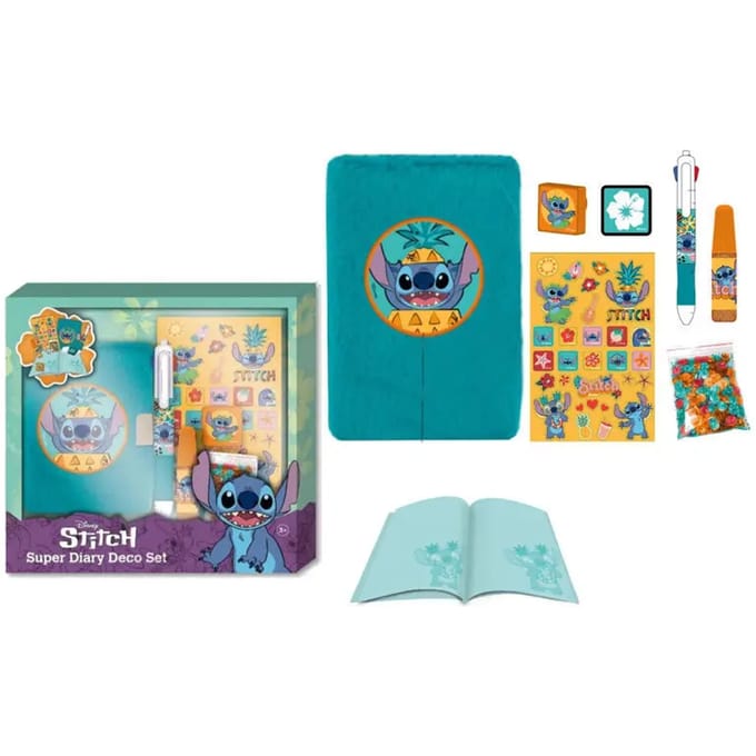 Disney Stitch dagboek decoset fluffy, met 4-kleuren pen en stickers