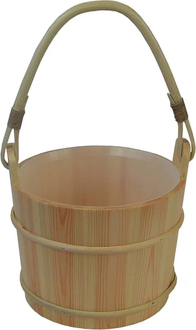 Saunia - Houten emmer met houten handvat - 6 liter