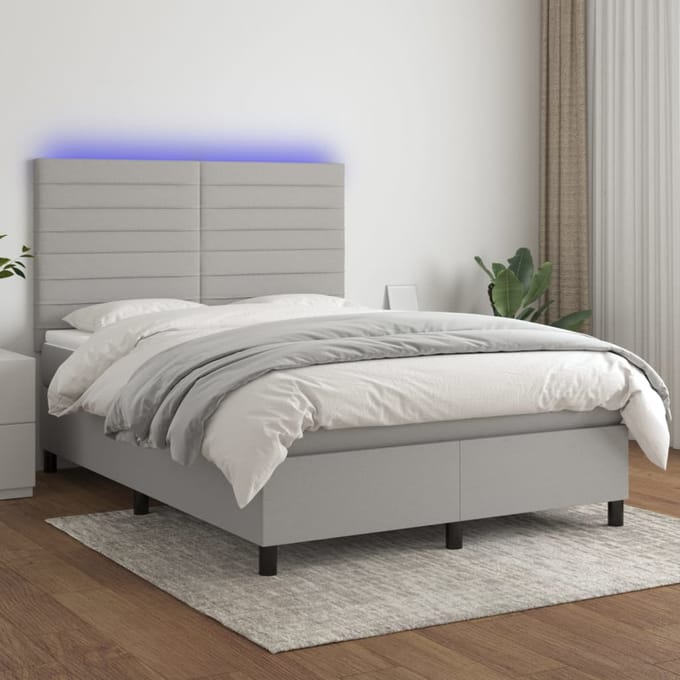 vidaXL - Boxspring - met - matras - en - LED - stof - lichtgrijs - 140x200 - cm