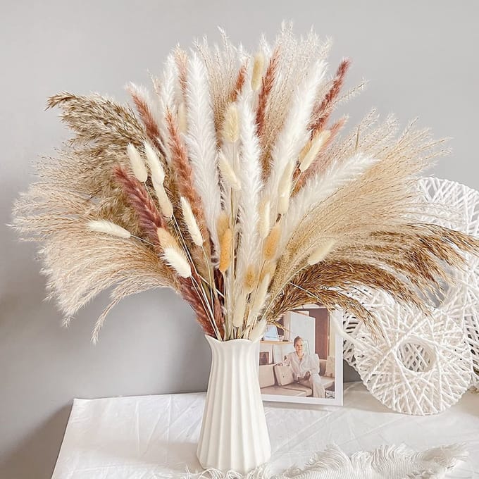 74 Stuks Gedroogde Bloemen Set - Met Pampasgras & Lagurus - 40 cm - Boho