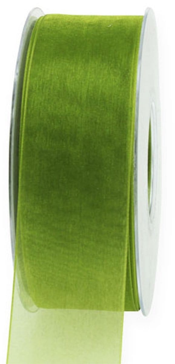Organza lint groen cadeaulint geweven rand olijfgroen 40mm 50m