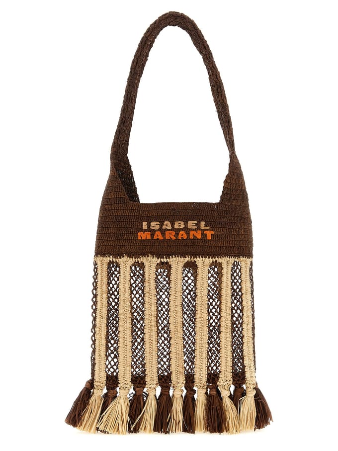 Isabel Marant Bruine Raffia Schoudertas