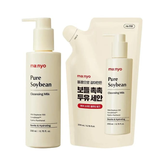 ma:nyo Pure Soja Reinigingsmelk Navulset (200 ml + Navulling 200 ml) beige