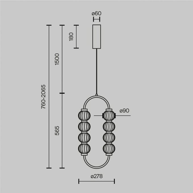 Maytoni LED hanglamp AMULET, 28 x 57 cm, goudkleurig, metaal/glas