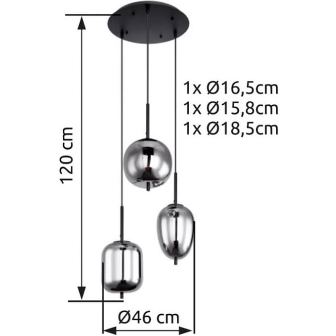 Globo - hanglamp - Blacky - zwart - glas smoke glas - Ø 46cm - E14 - 15345-3