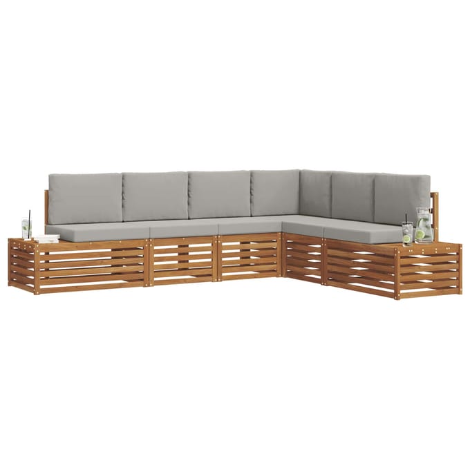 vidaXL - Buiten - bank - set - 6 - st - Massief - Acacia - Hout - en - Polyester