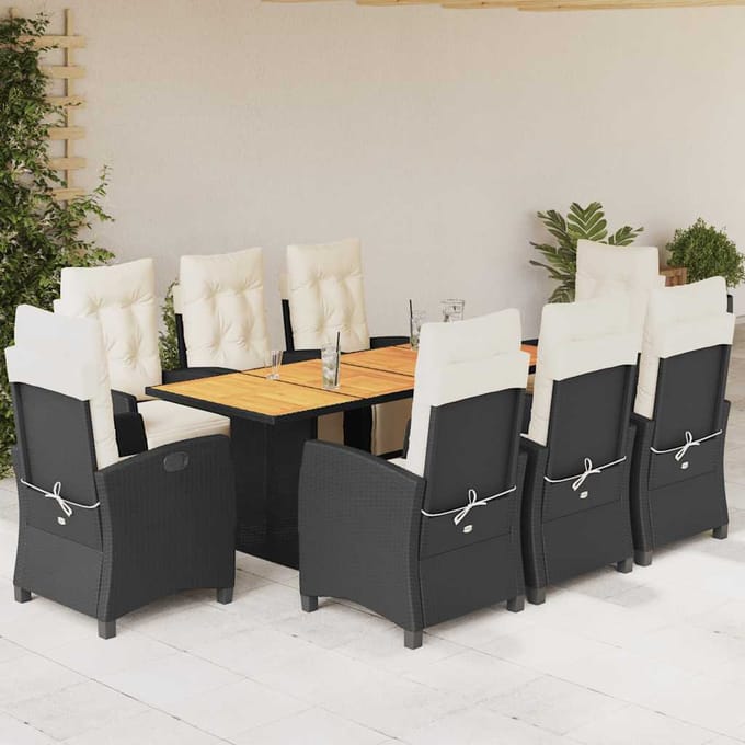 vidaXL 9-delige Tuinset poly rattan zwart