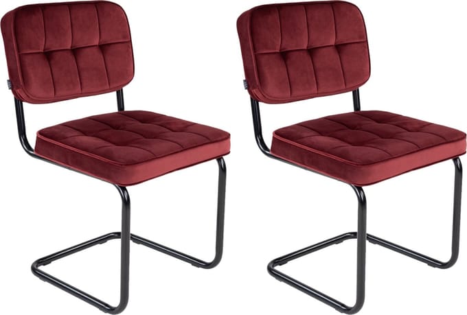 KICK® IVY Eetkamerstoelen – Set van 2 – Velvet – Buisframe – Rood