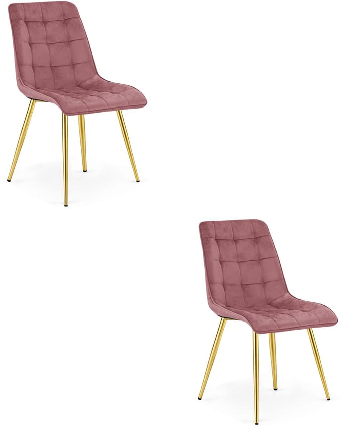 Set van 2 eetkamerstoelen SPLIT – Fluweel donkerroze – Gouden poten – Modern design