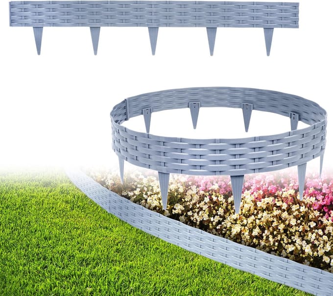 Gazonrand Tuinrand - Bloembed Omranding - Tuin Vormgeven - Rotan Look - 10 Meter - Grijs