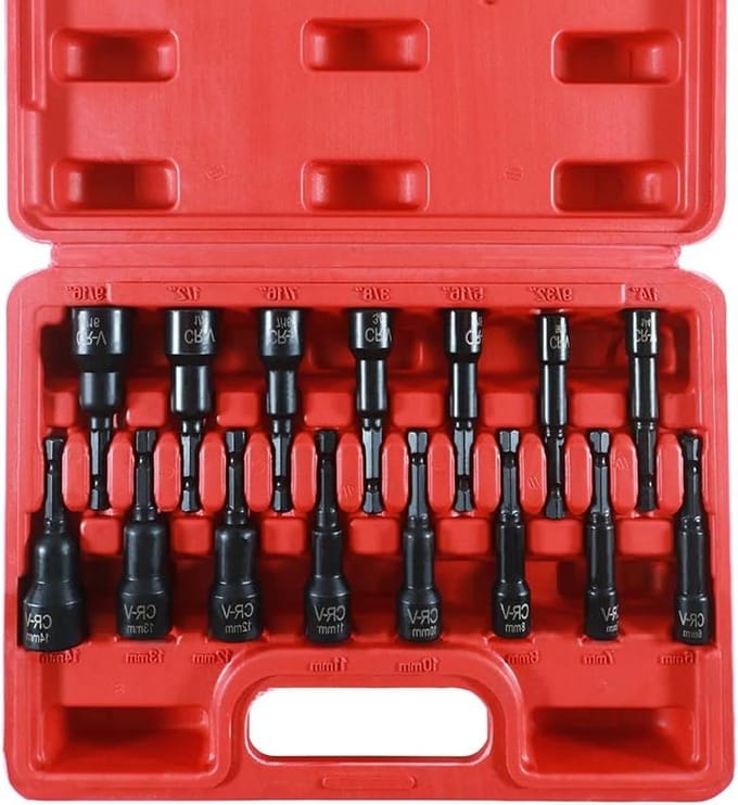 Magnetische Moer Driver - Bit Set - Zelf Monteren - SAE & Metrisch - 15 Stuks - Zilver