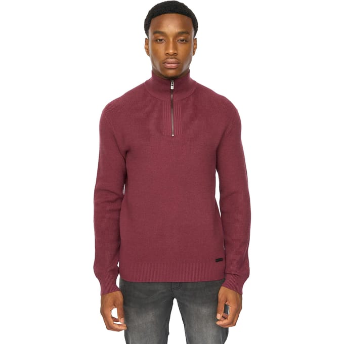 Duck and Cover Heren Potenza Gebreide Halve Rits Trui (Raisin)