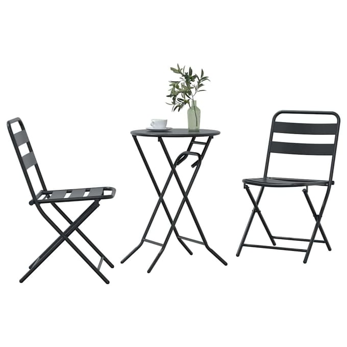 vidaXL - Tuin - Bistro - Set - 3 - st - Antraciet - Staal