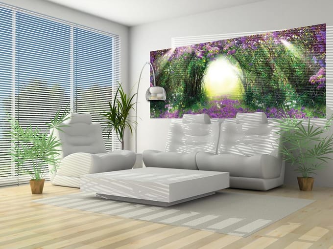 Flowers Purple Forest Light Beam Nature Photo Wallcovering
