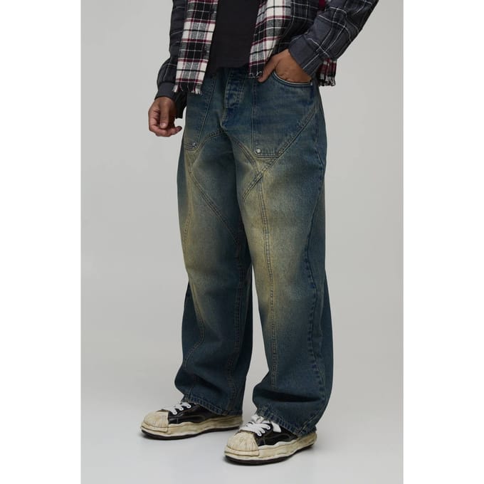 Super Baggy Jeans Met Panelen En Washed Afwerking | Antique Blue | Size 36R