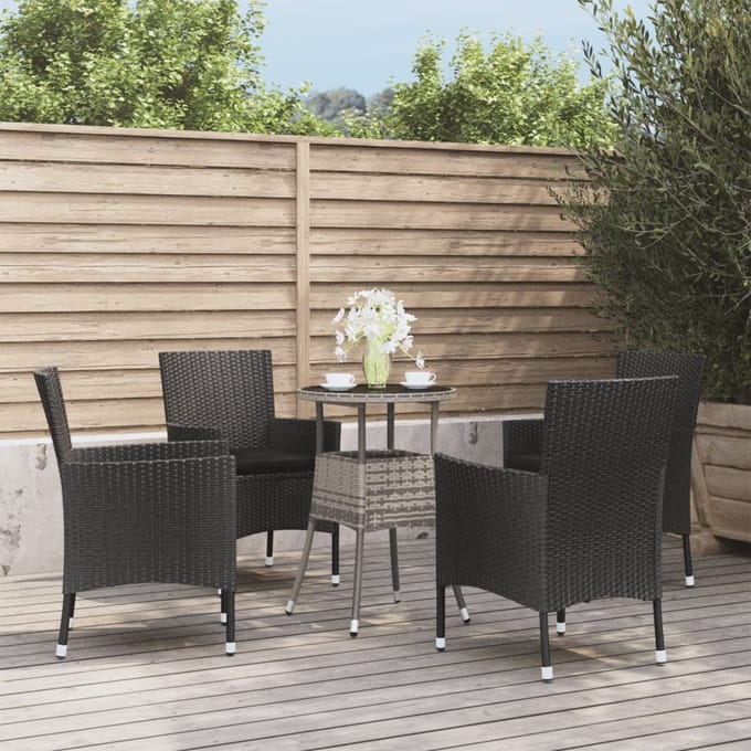 vidaXL - 5-delige - Bistroset - met - kussens - poly - rattan - zwart