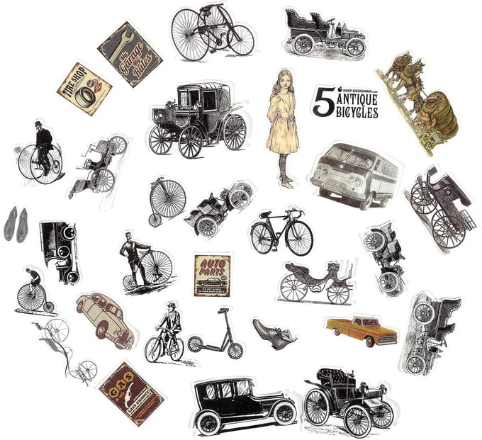 New Age Devi - Oldtimer Washi Stickers - 60 unieke designs voor Bullet Journals, Scrapbooking en meer!