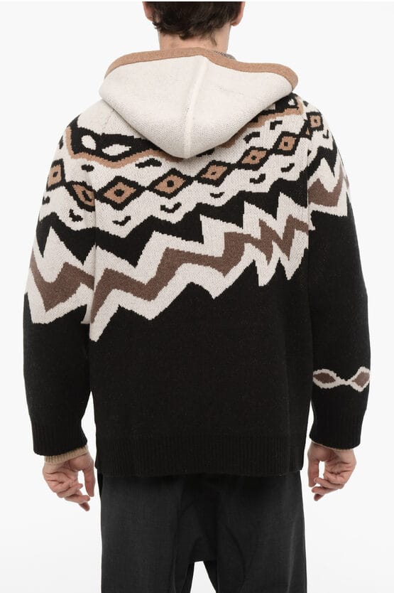 Boxy Fit Wollen Trui met Capuchon in Beige, Nero