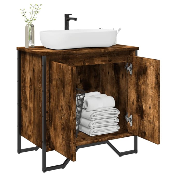 vidaXL - Wastafelkast - 60x35x60 - cm - bewerkt - hout - gerookt - eikenkleurig